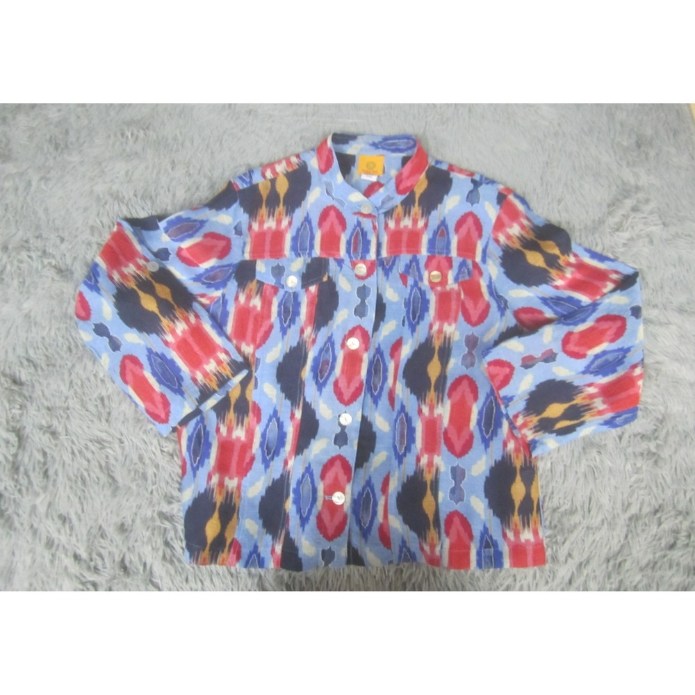 Ruby Rd.‎ Blouse Womens 16 Blue Red Colorful Button Down Casual Mandarin Neck